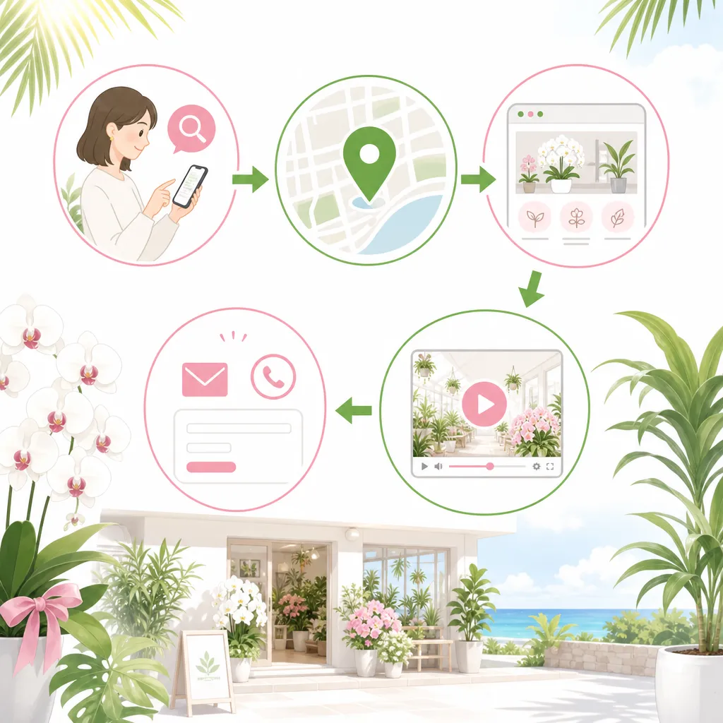 検索から問い合わせまでの流れの図解