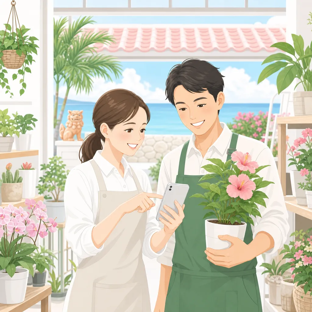 沖縄の実店舗運営会社が園芸店をサポートする様子